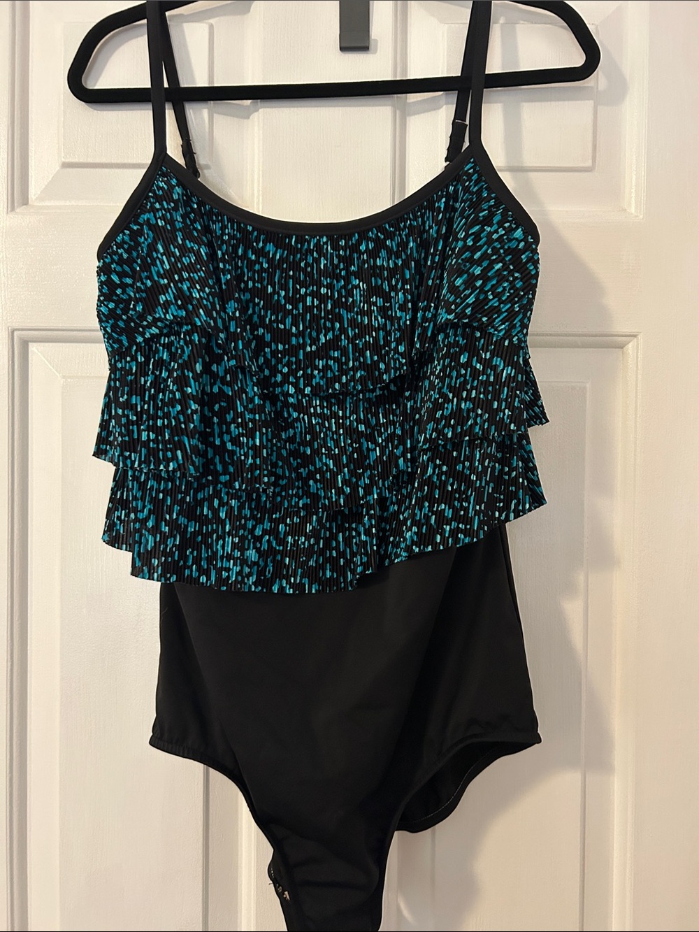 Clearance BATHING SUIT Maxine of Hollywood Black and Teal Ruffled One-Piece